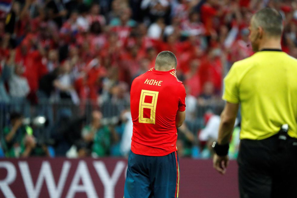 Koke, muy tocado después de su error Koke, muy tocado después de su error