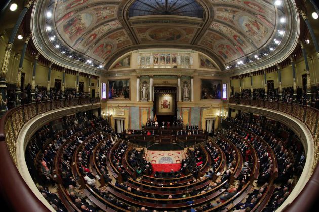 Vista general del hemiciclo del Congreso de los Diputados, durante el discurso del Rey Felipe VI