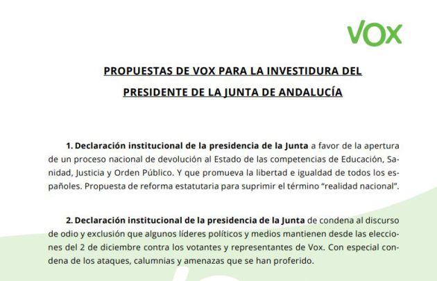 Consulta todas las propuestas de Vox para la investidura de Moreno Bonilla (.pdf)