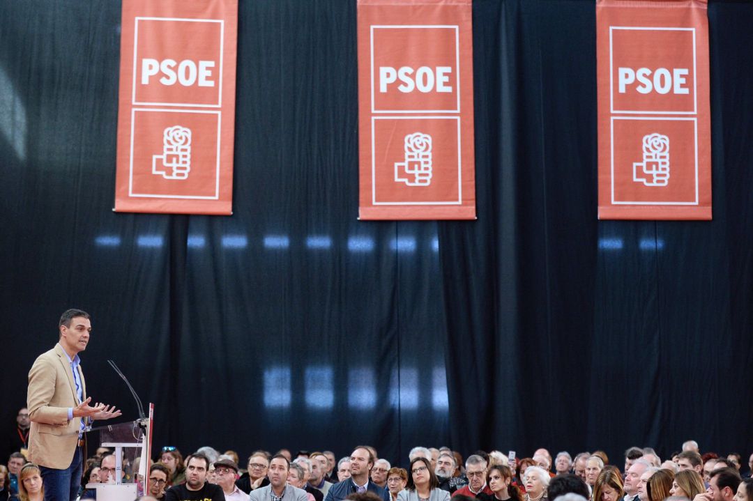 El presidente del Gobierno, Pedro Sánchez, durante el acto del PSOE