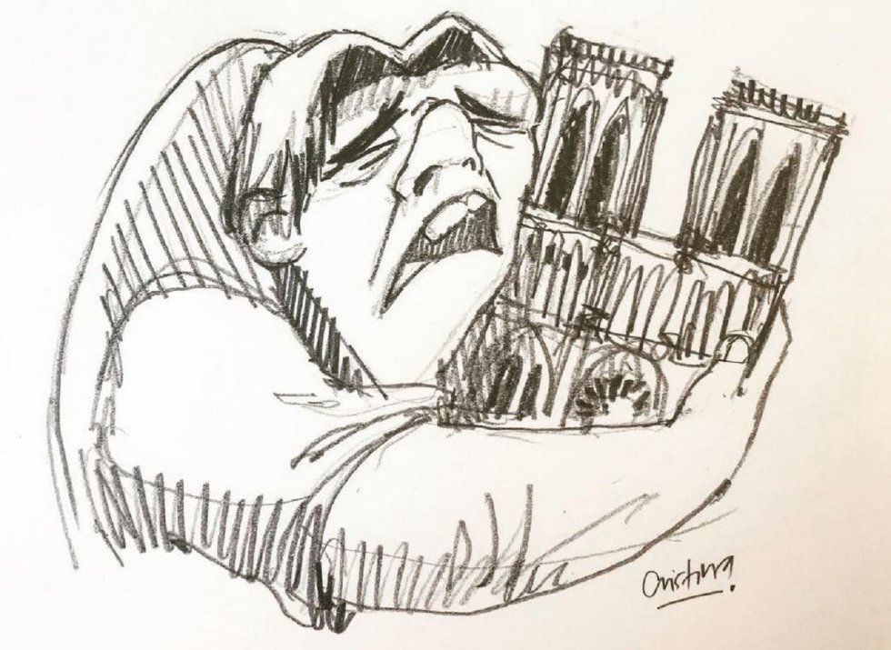 La ilustradora ecuatoriana Cristina Correa Freile, de hecho, ha compartido ya un dibujo del Quasimodo de Disney abrazando a la catedral de Notre Dame que en menos de una hora ya supera los 9.000 "me gusta" en Instagram. La ilustradora ecuatoriana Cristina Correa Freile, de hecho, ha compartido ya un dibujo del Quasimodo de Disney abrazando a la catedral de Notre Dame que en menos de una hora ya supera los 9.000 "me gusta" en Instagram.