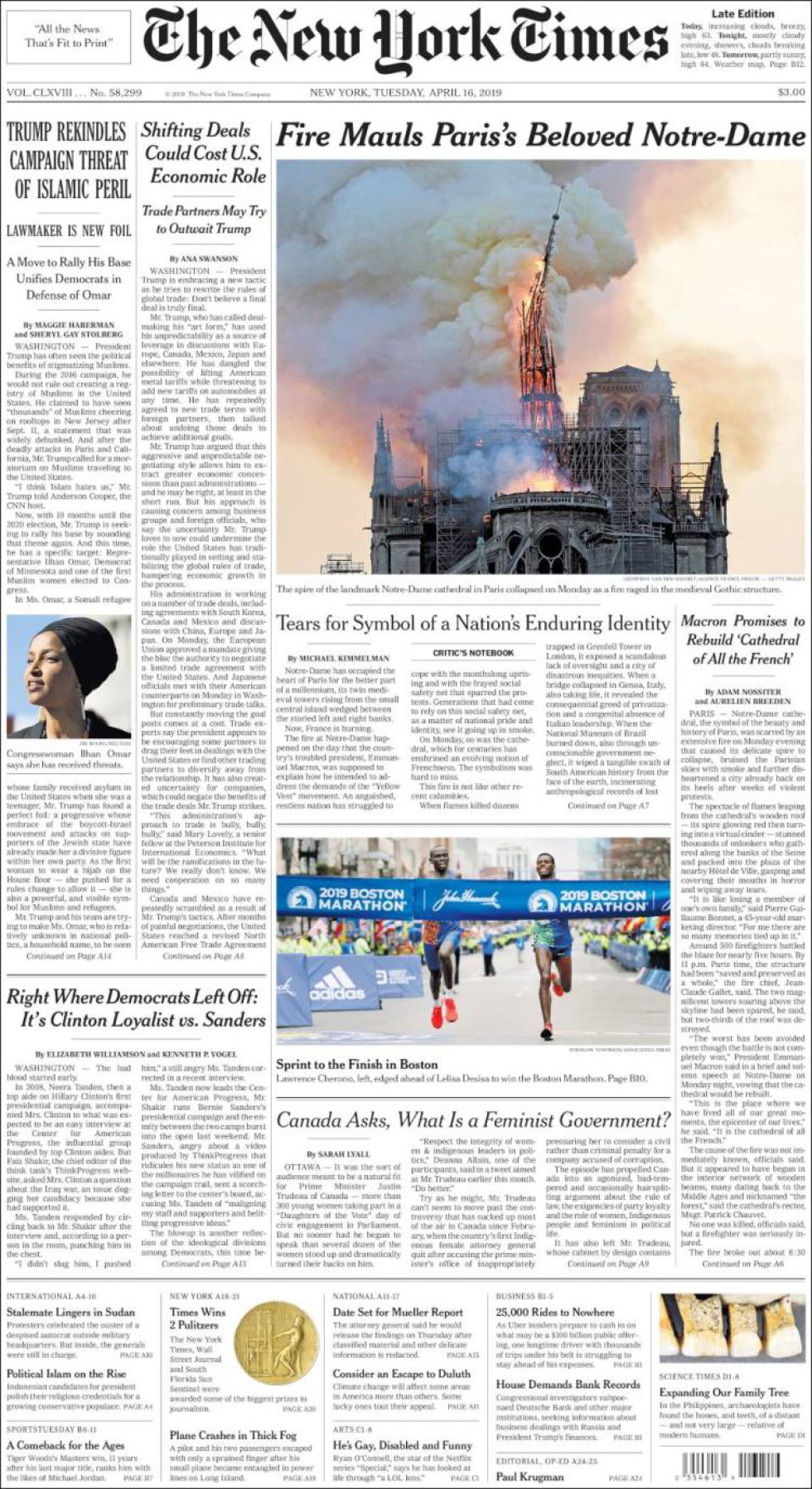 El diario estadounidense 'The New York Times' titula: 'Lágrimas por el símbolo de la identidad perdurable de una nación' El diario estadounidense 'The New York Times' titula: 'Lágrimas por el símbolo de la identidad perdurable de una nación'