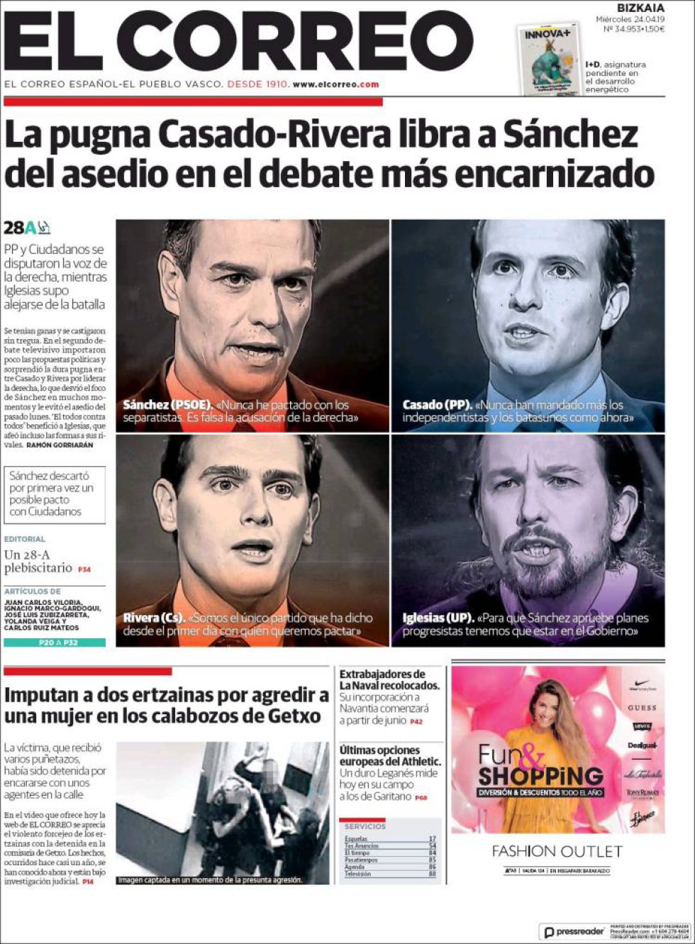 Portada de 'El Correo'. Portada de 'El Correo'.