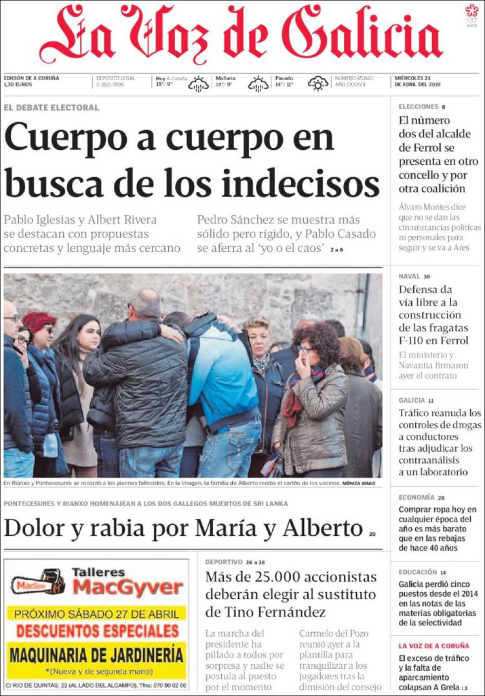 Portada de 'La Voz de Galicia'. Portada de 'La Voz de Galicia'.