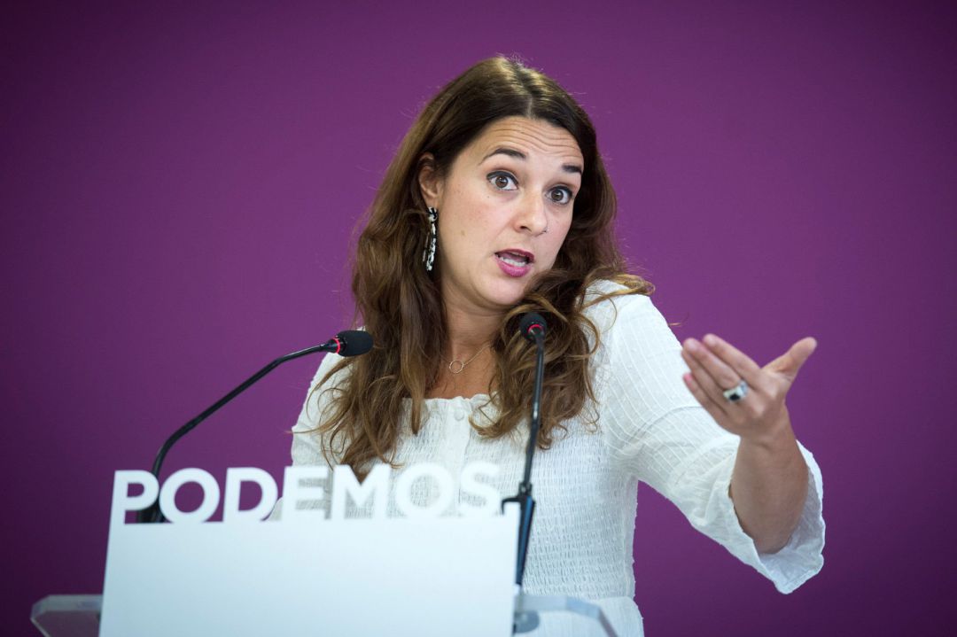 La portavoz de Podemos, Noelia Vera, durante la rueda de prensa posterior a la reunión del Consejo de Coordinación de la formación.