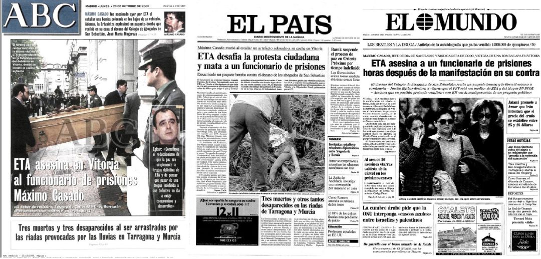 Portadas de diferentes medios de comunicación el día siguiente al asesinato, el 23 de octubre del año 2000