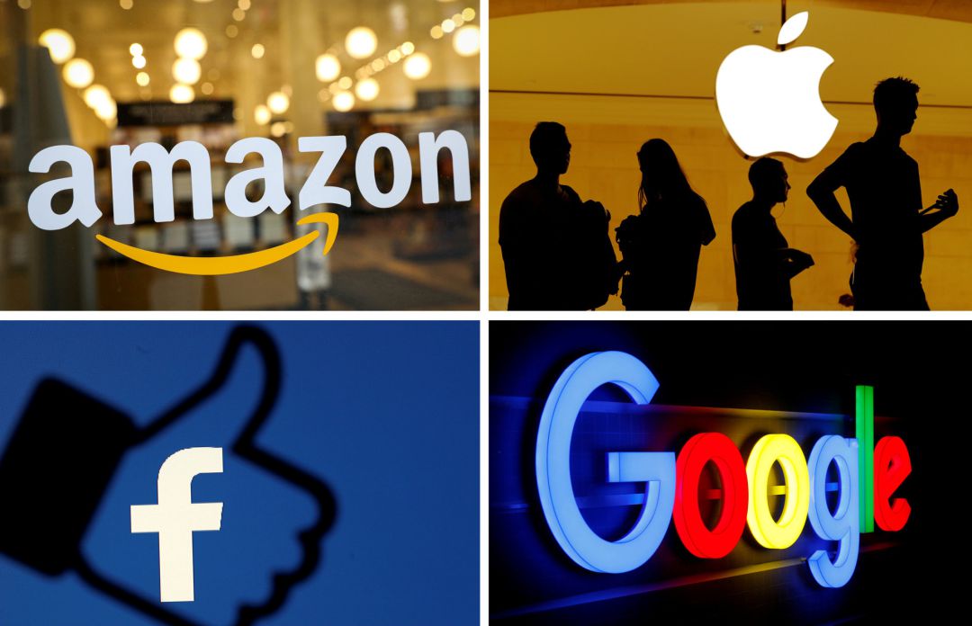 Los logos de Amazon, Apple, Facebook y Google.