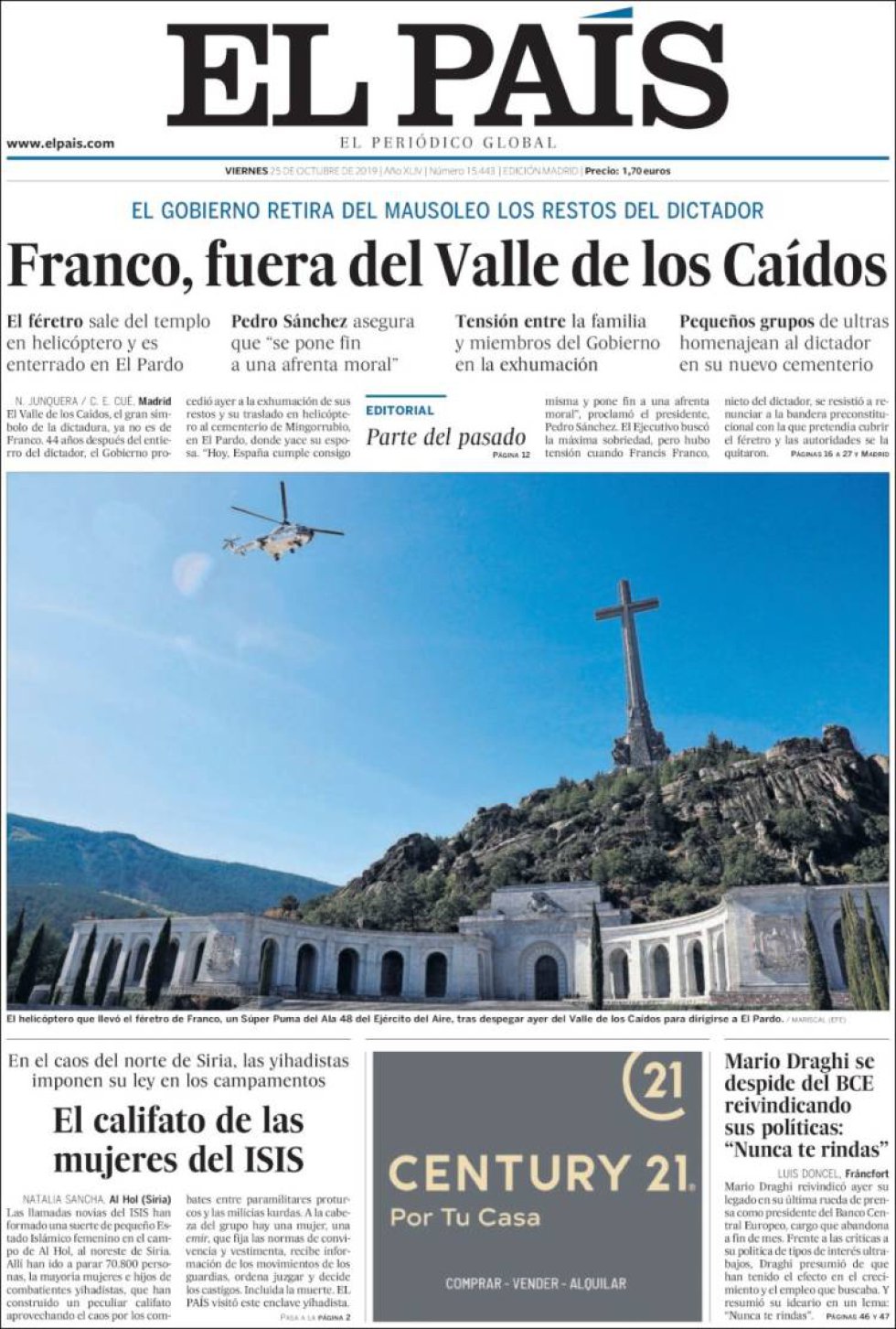 La exhumación de Franco, en las portadas de los periódicos La exhumación de Franco, en las portadas de los periódicos