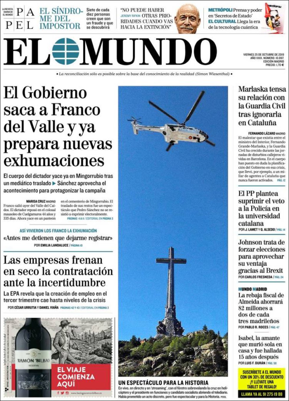 La exhumación de Franco, en las portadas de los periódicos La exhumación de Franco, en las portadas de los periódicos
