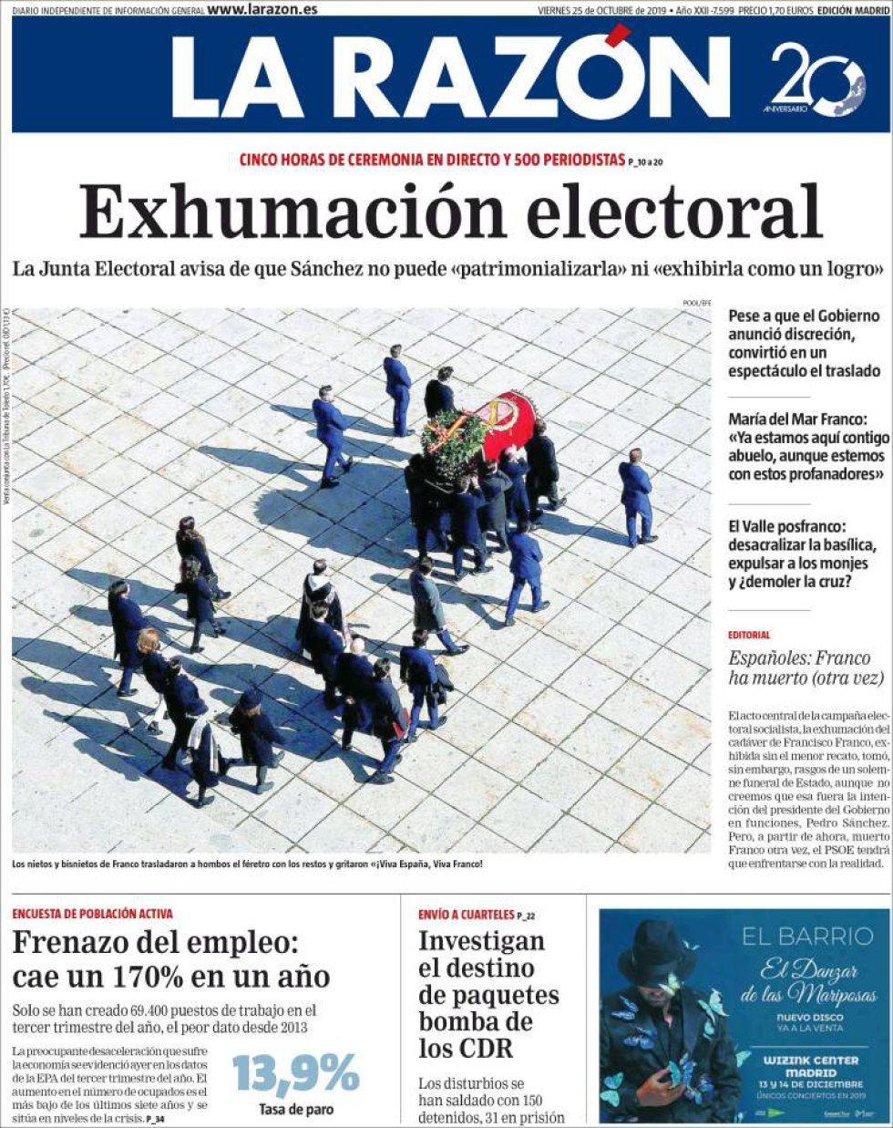 La exhumación de Franco, en las portadas de los periódicos La exhumación de Franco, en las portadas de los periódicos