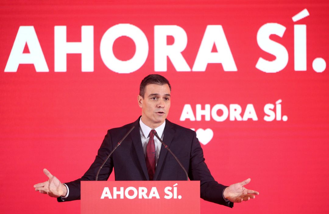 El presidente del Gobierno en funciones, Pedro Sánchez, durante su intervención en el acto de presentación de la campaña del PSOE