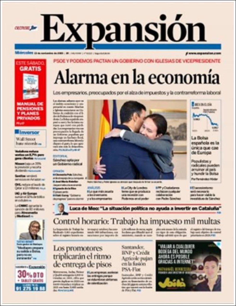 Las interpretaciones del abrazo de Sánchez e Iglesias, en la prensa Las interpretaciones del abrazo de Sánchez e Iglesias, en la prensa