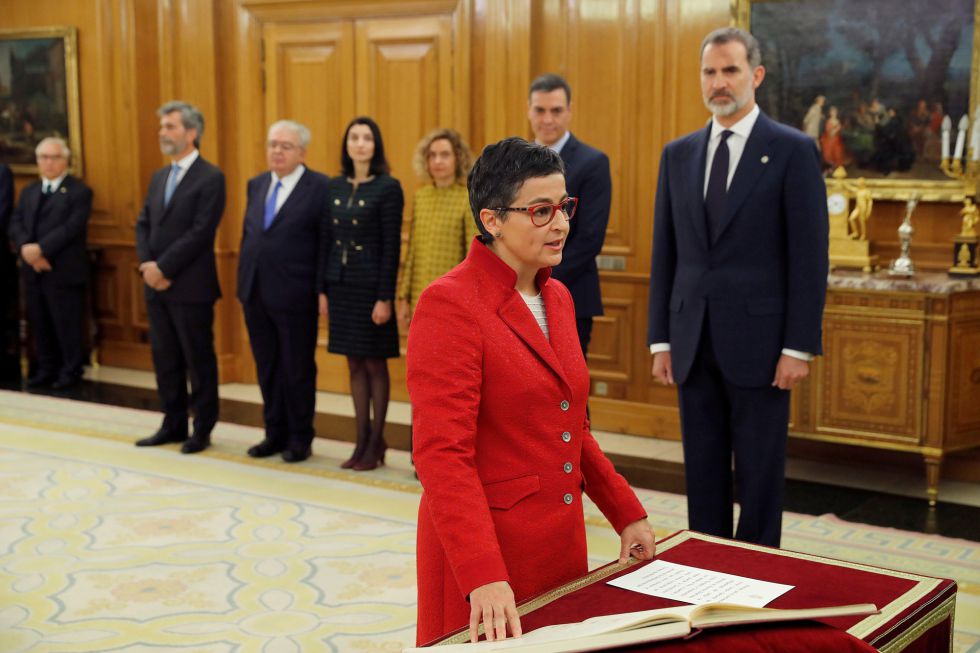 Arancha Gonzalez Laya,nueva ministra de Asuntos Exteriores, Unión Europea y Cooperación, promete su cargo ante el rey. Arancha Gonzalez Laya,nueva ministra de Asuntos Exteriores, Unión Europea y Cooperación, promete su cargo ante el rey.
