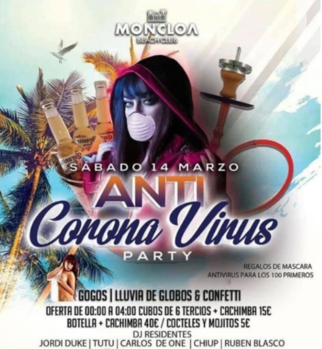 Cartel anunciador de una fiesta anticoronavirus en Alicante