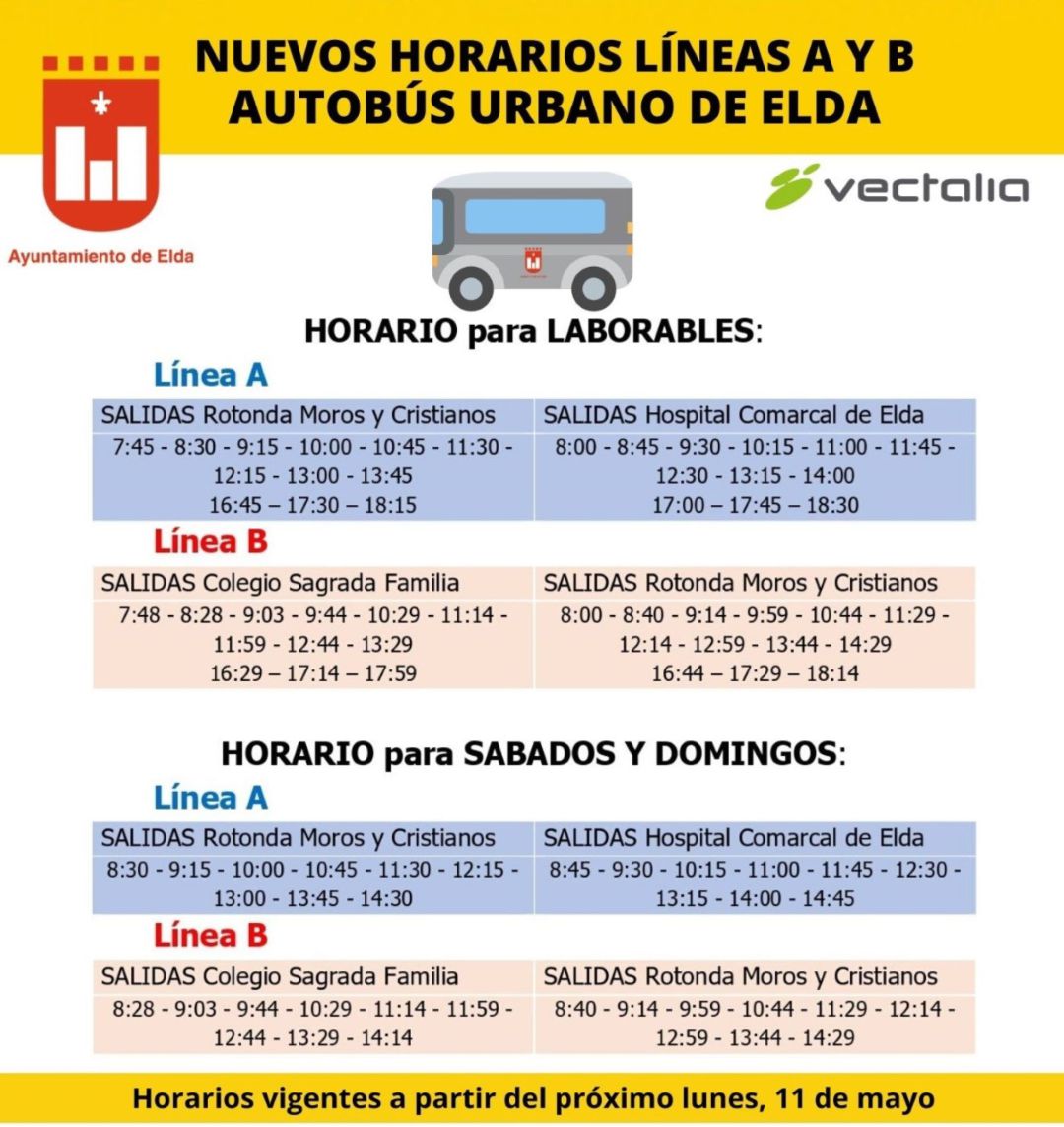 Elda Y Vectalia Amplía A Partir Del Este Lunes Los Horarios De Las ...