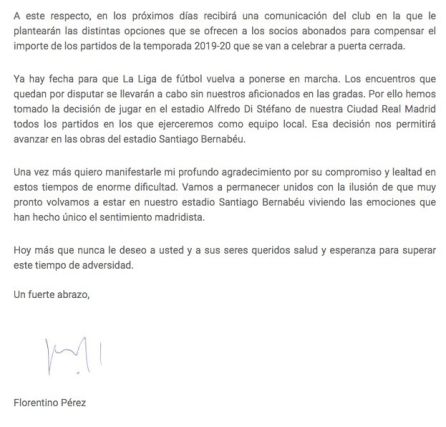 La carta de Florentino Pérez