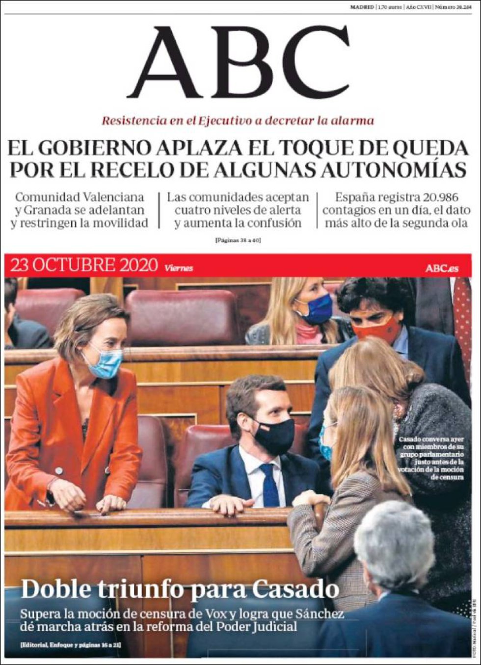 'Doble triunfo para Casado', titula ABC 'Doble triunfo para Casado', titula ABC