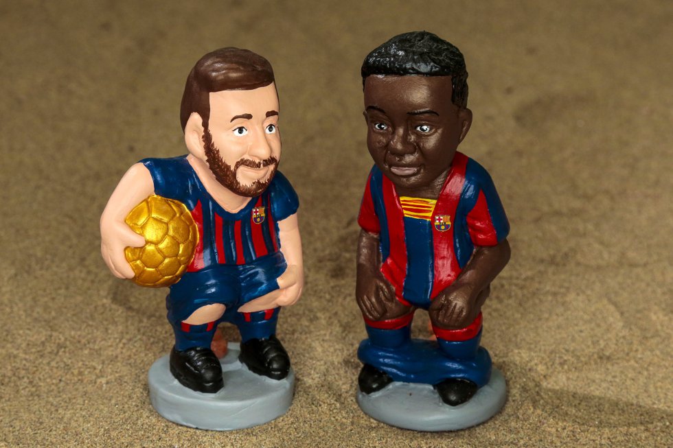 Las estrellas del Barça son otro clásico del pesebre en Cataluña, pero este año la irrupción de Ansu Fati le ha restado protagonismo a Leo Messi. Las estrellas del Barça son otro clásico del pesebre en Cataluña, pero este año la irrupción de Ansu Fati le ha restado protagonismo a Leo Messi.