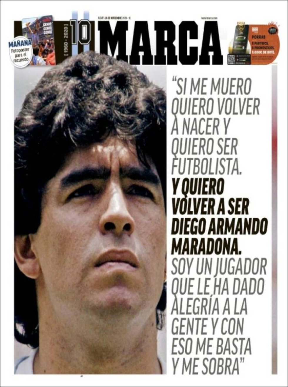 El diario deportivo 'Marca' recuerda una frase célebre del futbolista El diario deportivo 'Marca' recuerda una frase célebre del futbolista