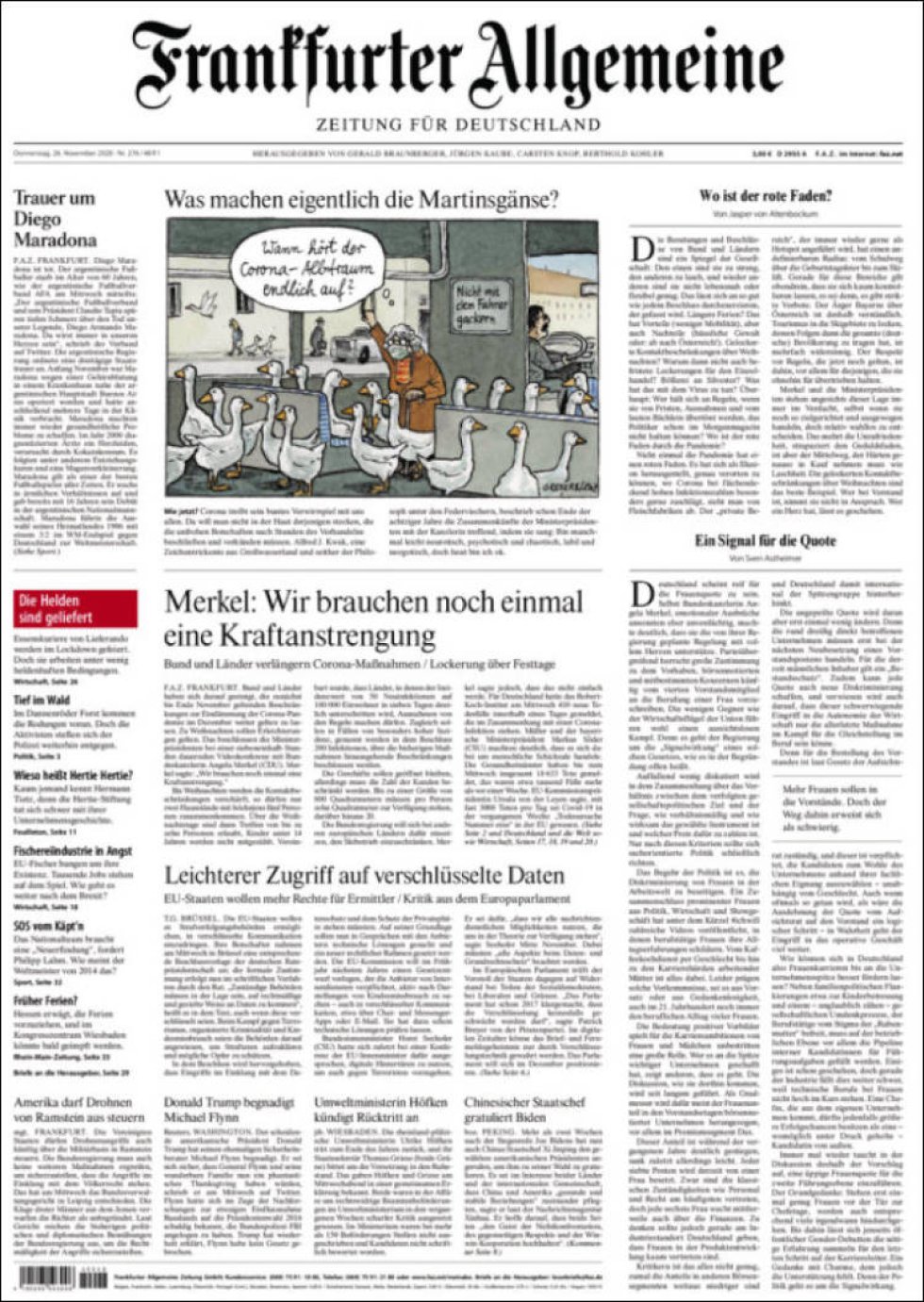 El 'Frankfurter Allgemeine' dedica solo una columna pequeña a la muerte de Maradona: 'Luto por Diego Maradona' El 'Frankfurter Allgemeine' dedica solo una columna pequeña a la muerte de Maradona: 'Luto por Diego Maradona'