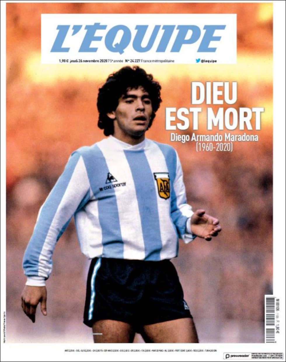 El diairo deportivo francés 'L'Equipe' titula 'Dios ha muerto' El diairo deportivo francés 'L'Equipe' titula 'Dios ha muerto'