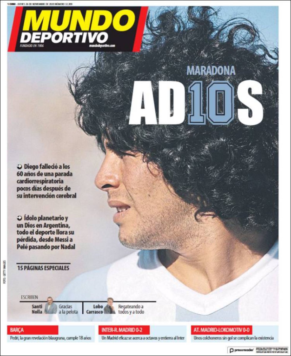 'Maradona AD10S', titula 'Mundo Deportivo' 'Maradona AD10S', titula 'Mundo Deportivo'
