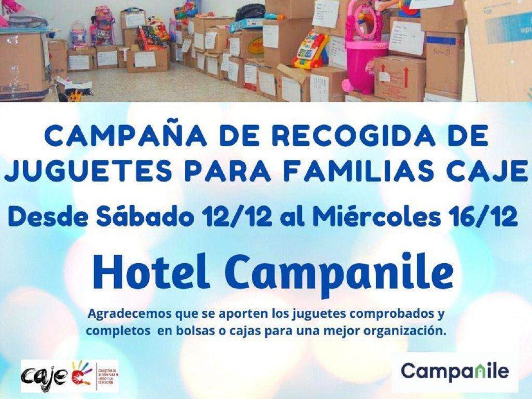 Cartel de la recogida solidaria de juguetes organizada por el colectivo CAJE. Cartel de la recogida solidaria de juguetes organizada por el colectivo CAJE.