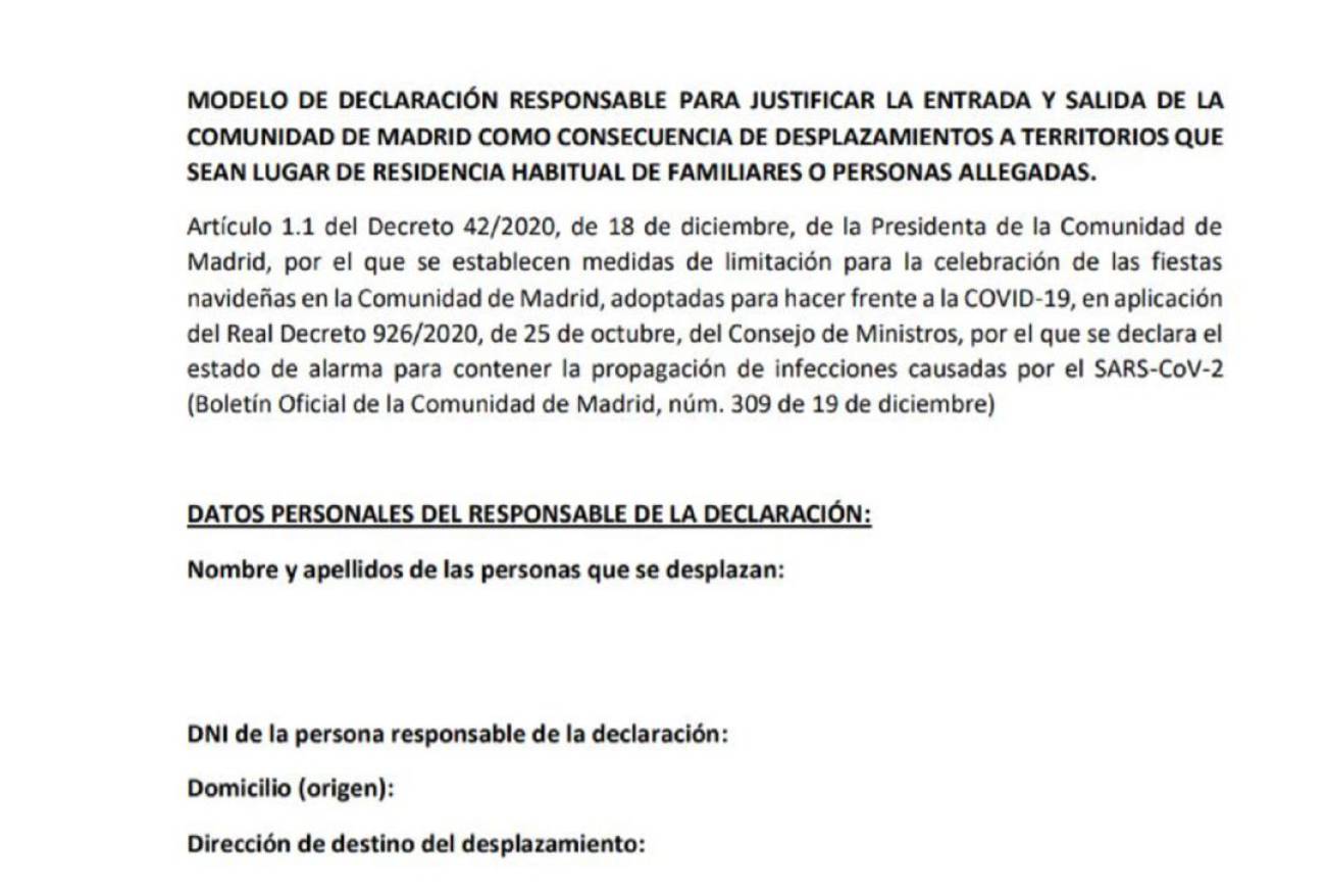 Descarga Aqui El Salvoconducto Para Justificar Los Viajes En Navidad De Entrada Y Salida A Madrid Sociedad Cadena Ser