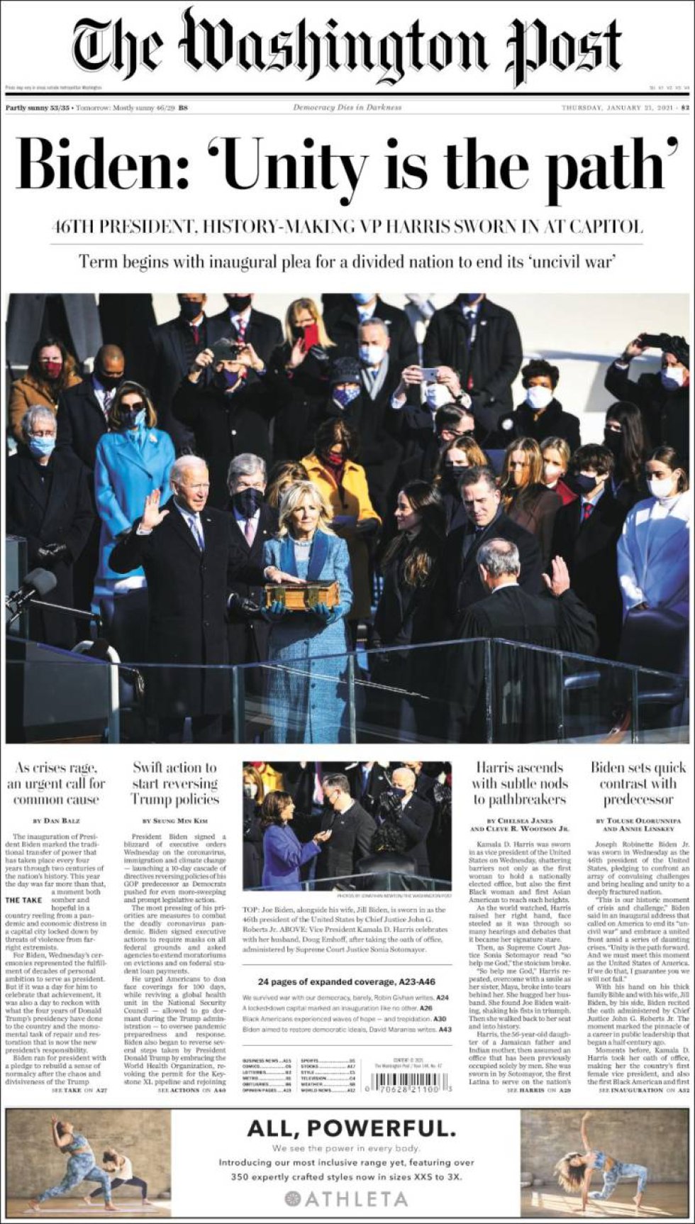 Biden: "La unidad es el camino", destaca el diario americano 'The Washington Post' Biden: "La unidad es el camino", destaca el diario americano 'The Washington Post'