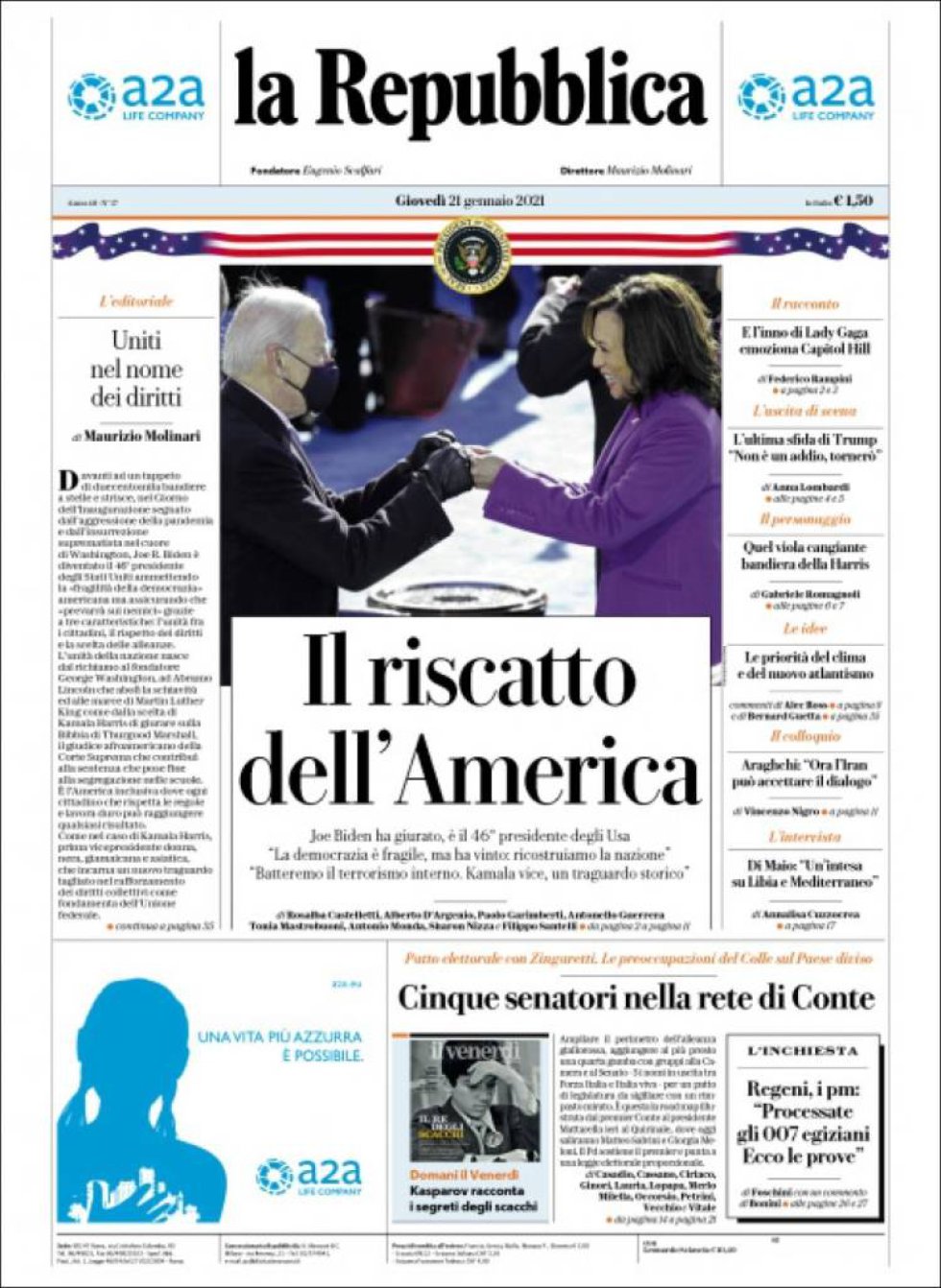 'Al rescate de América', titula el diario italiano 'La Repubblica' 'Al rescate de América', titula el diario italiano 'La Repubblica'