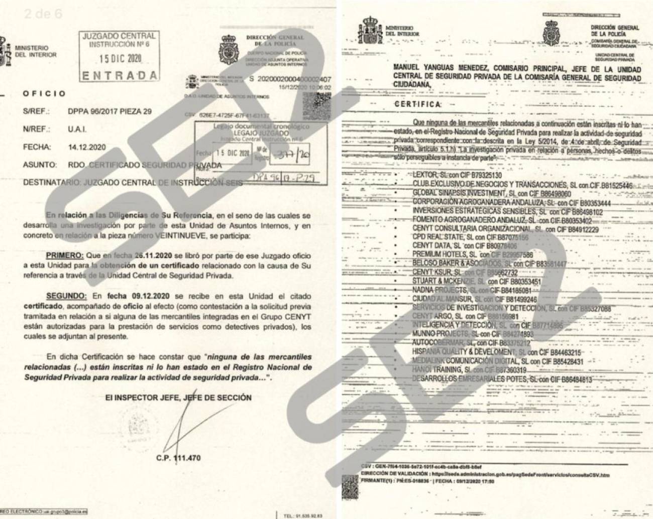 Ninguna de las empresas de Villarejo están inscritas en el Registro Nacional de Seguridad Privada