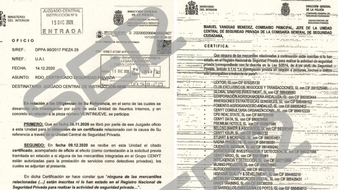 Ninguna de las empresas de Villarejo están inscritas en el Registro Nacional de Seguridad Privada