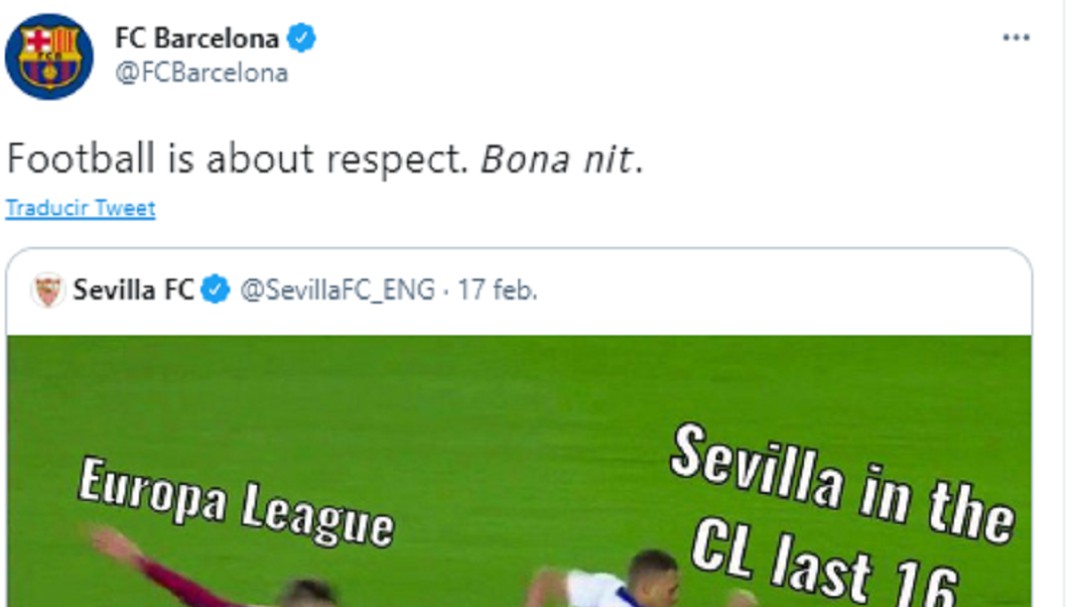 "No se merecía eso", "el fútbol va de respeto": el pique en Twitter entre el Barcelona y el Sevilla