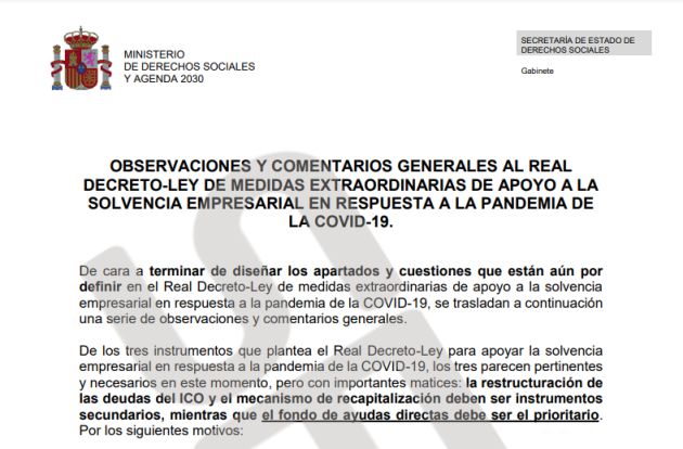 El documento que muestra las discrepancias internas del Gobierno por las ayudas directas que Calviño niega 1615325171_125787_1615325230_sumario_normal