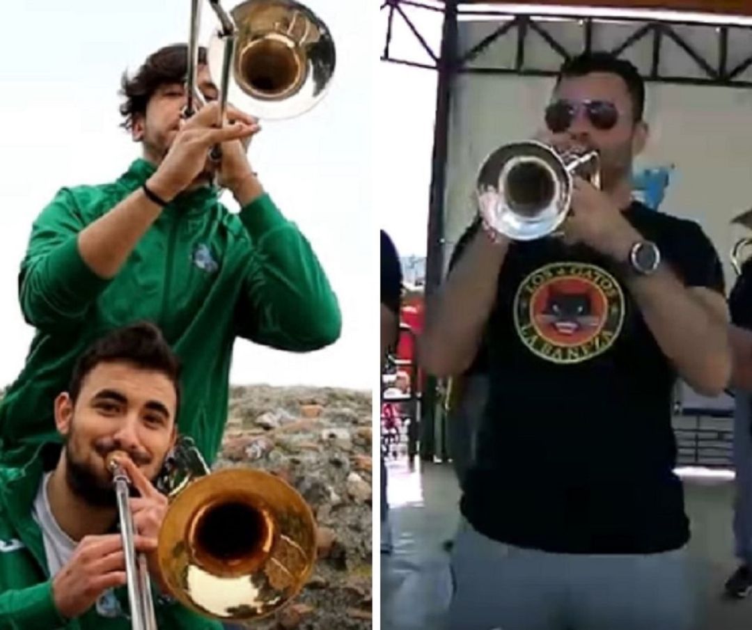 Integrantes de las Charangas Cucú Band (i) y Los 4 Gatos, ganadores del concurso de la Concentrción de Charangas de Peñafiel 2021.