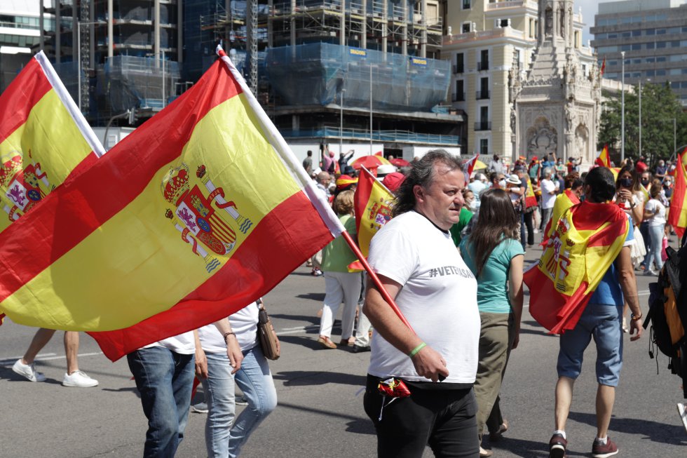 Un manifestante con la bandera de España. Un manifestante con la bandera de España.