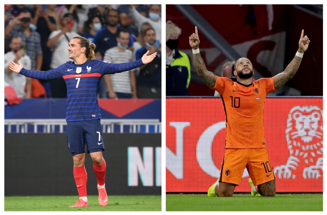 Griezmann y Memphis celebrando un gol con Francia y Países Bajos, respectivamente