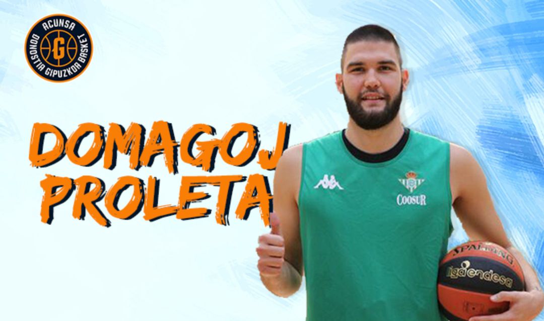 Fotografia-anuncio del fichaje de Domagoj Proleta por parte del Acunsa Gipuzkoa basket