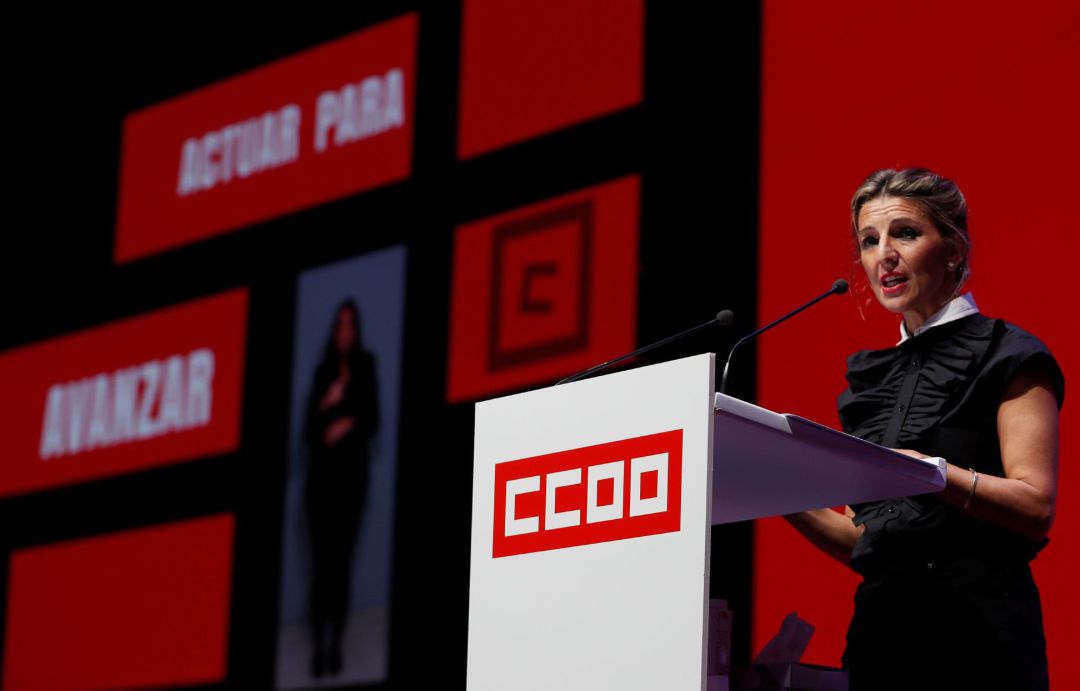 La vicepresidenta segunda y ministra de Trabajo y Economía Social, Yolanda Díaz, en el Congreso confederal del sindicato Comisiones Obreras (CCOO).