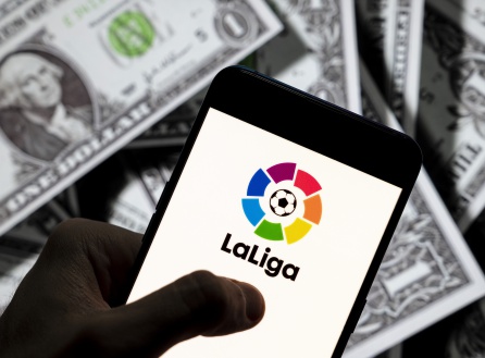 The LaLiga logo on a mobile phone