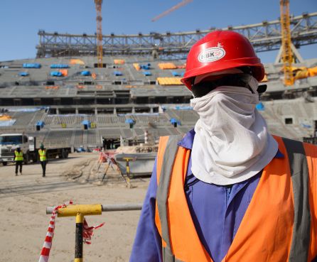 A worker at the Lusail Stadium in Doha