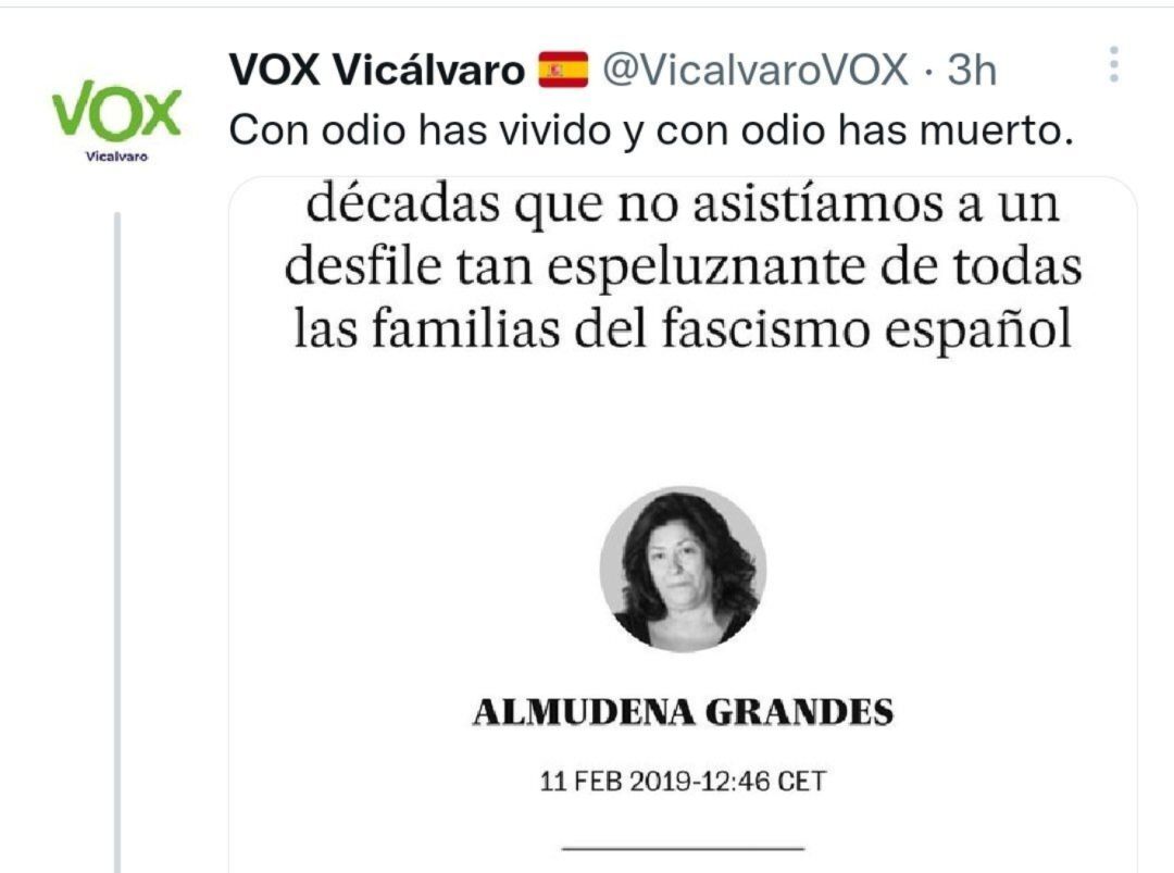 El tweet de Vox sobre Almudena Grandes