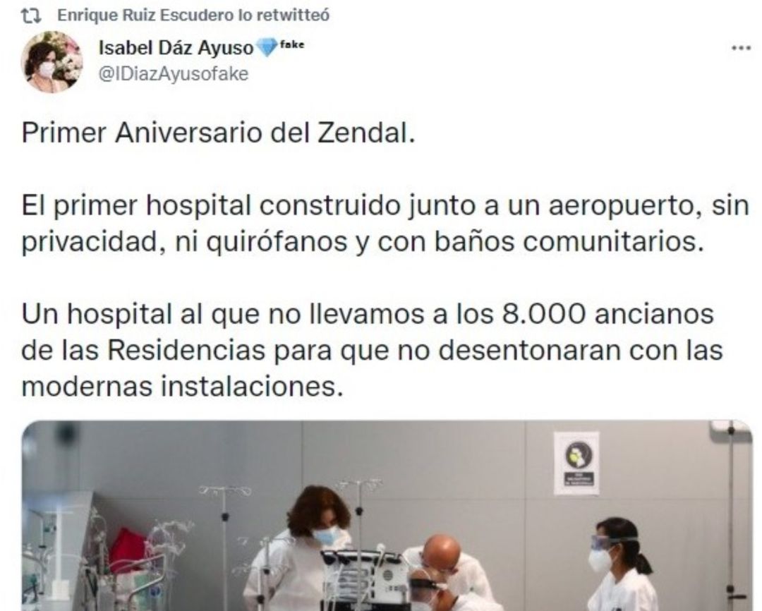 Captura del retuit del Consejero de Sanidad de Madrid, Enrique Ruiz Escudero