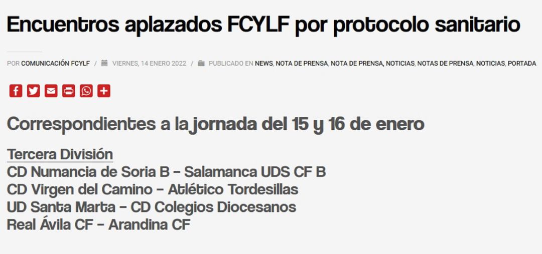 La FCyLF ya ha notificado los cuatro encuentros aplazados en Tercera RFEF de esta jornada.
