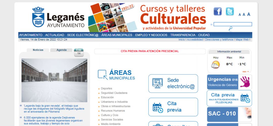 La web municipal del Ayuntamiento de Leganés